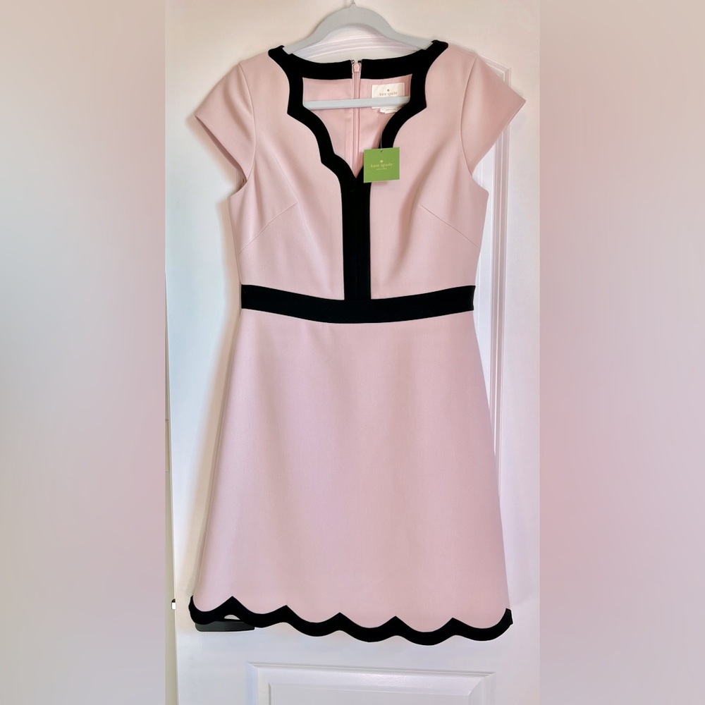 Kate Spade Dress, Soft Pink with Black Scalloped Trim at Neck Waist & Hem. NWT
